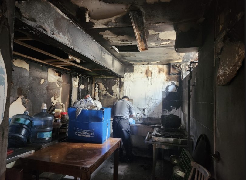 Fire-damaged kitchen of the homeless shelter near Seoul Station